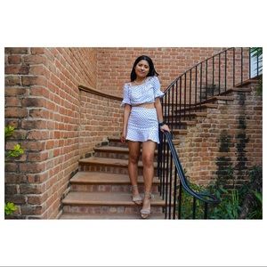 white black polka dot two-piece dress skirt set